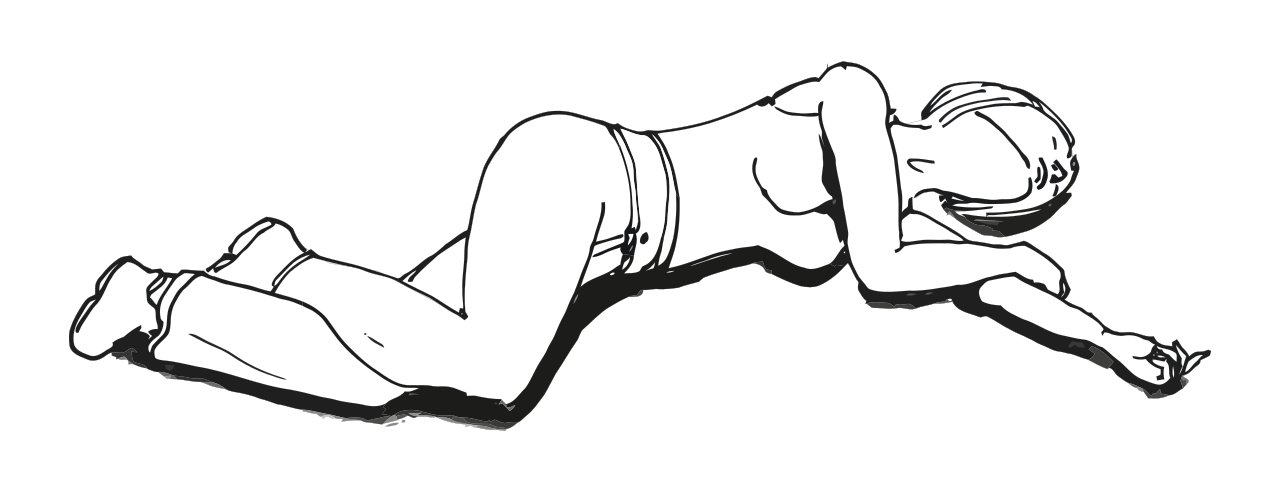 Diagram of the lateral recovery position, which utilizes gravity to safely drain fluid from the mouth and prevent the aspiration of vomit into the trachea.