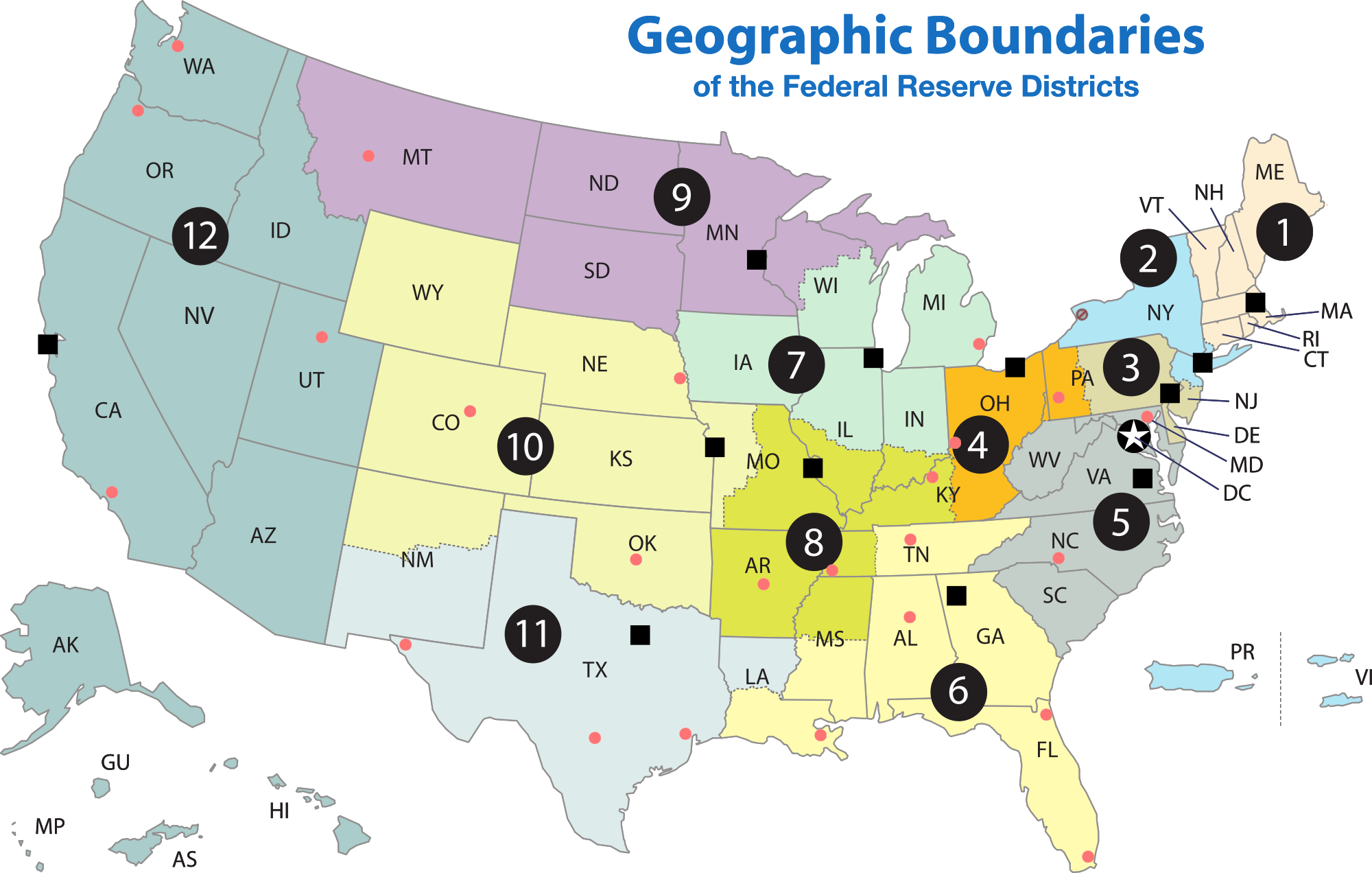The Federal Reserve System is deliberately decentralized, dividing the United States into twelve distinct geographic districts to prevent the concentration of economic power.