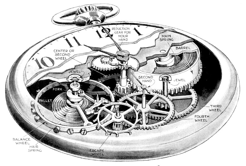 A cutaway diagram of a pocket watch. Analyzing literature requires seeing past superficial motion to understand the intricate, invisible structural mechanisms of an author's thought.