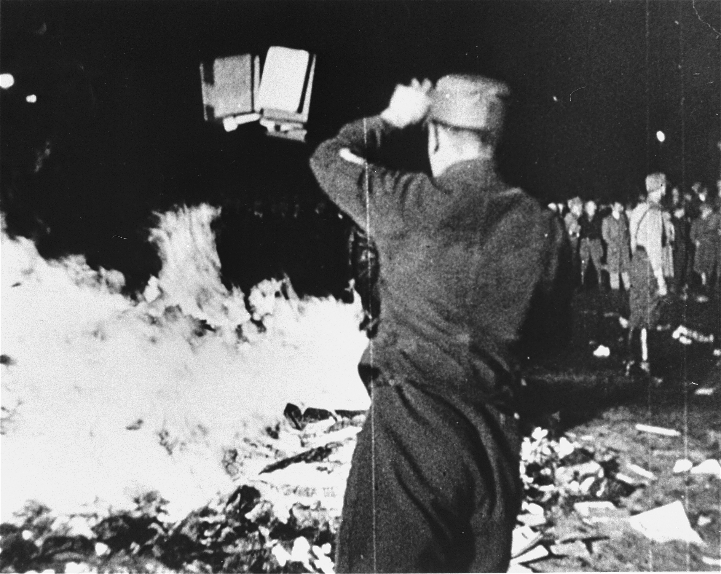 The 1933 Nazi book burnings provided real-world inspiration for the "Man versus Society" conflict explored in Ray Bradbury's Fahrenheit 451.