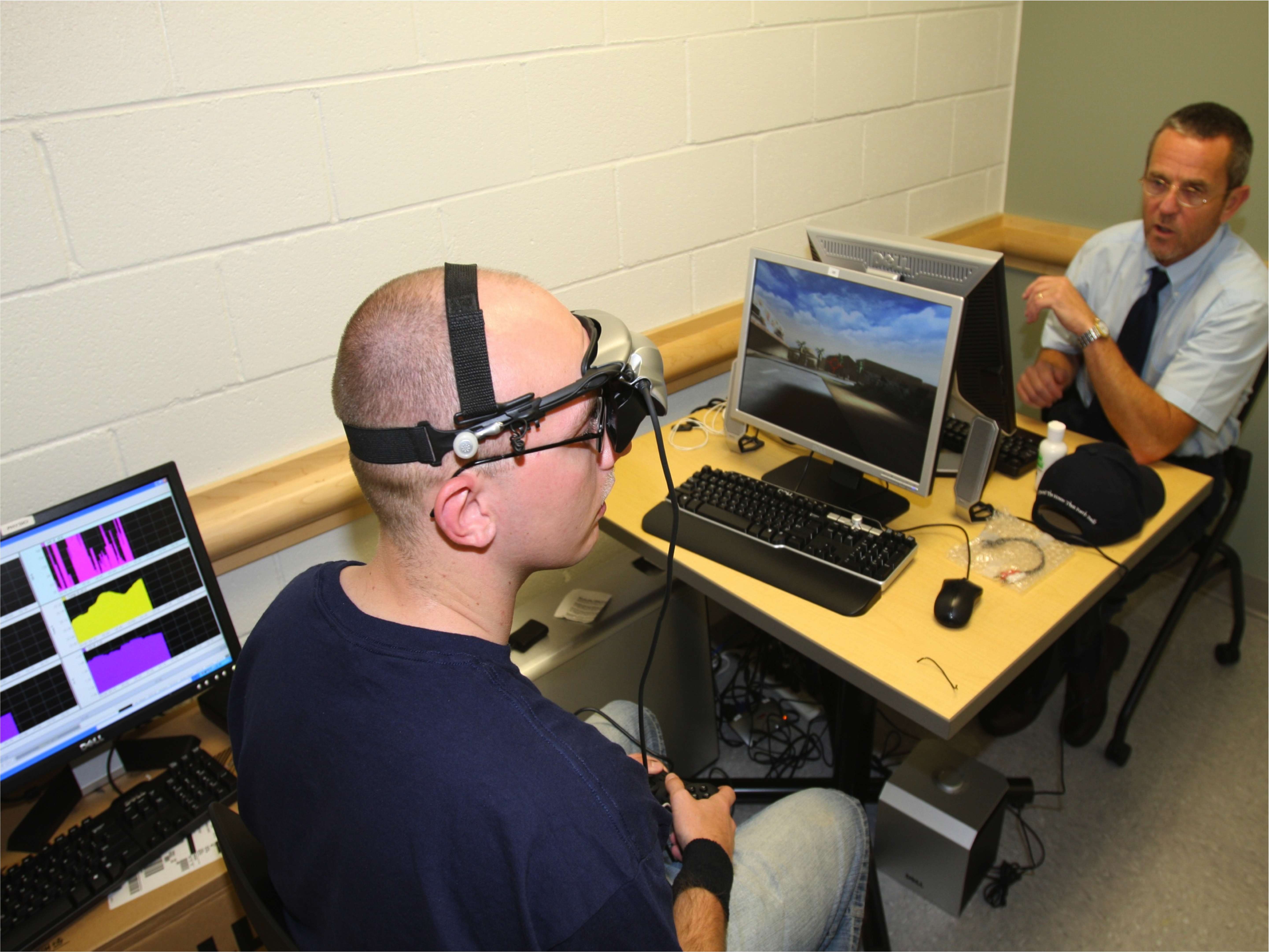 A patient utilizing a biofeedback device. By monitoring physiological metrics in real-time, patients can learn to consciously control and reduce their autonomic stress responses.