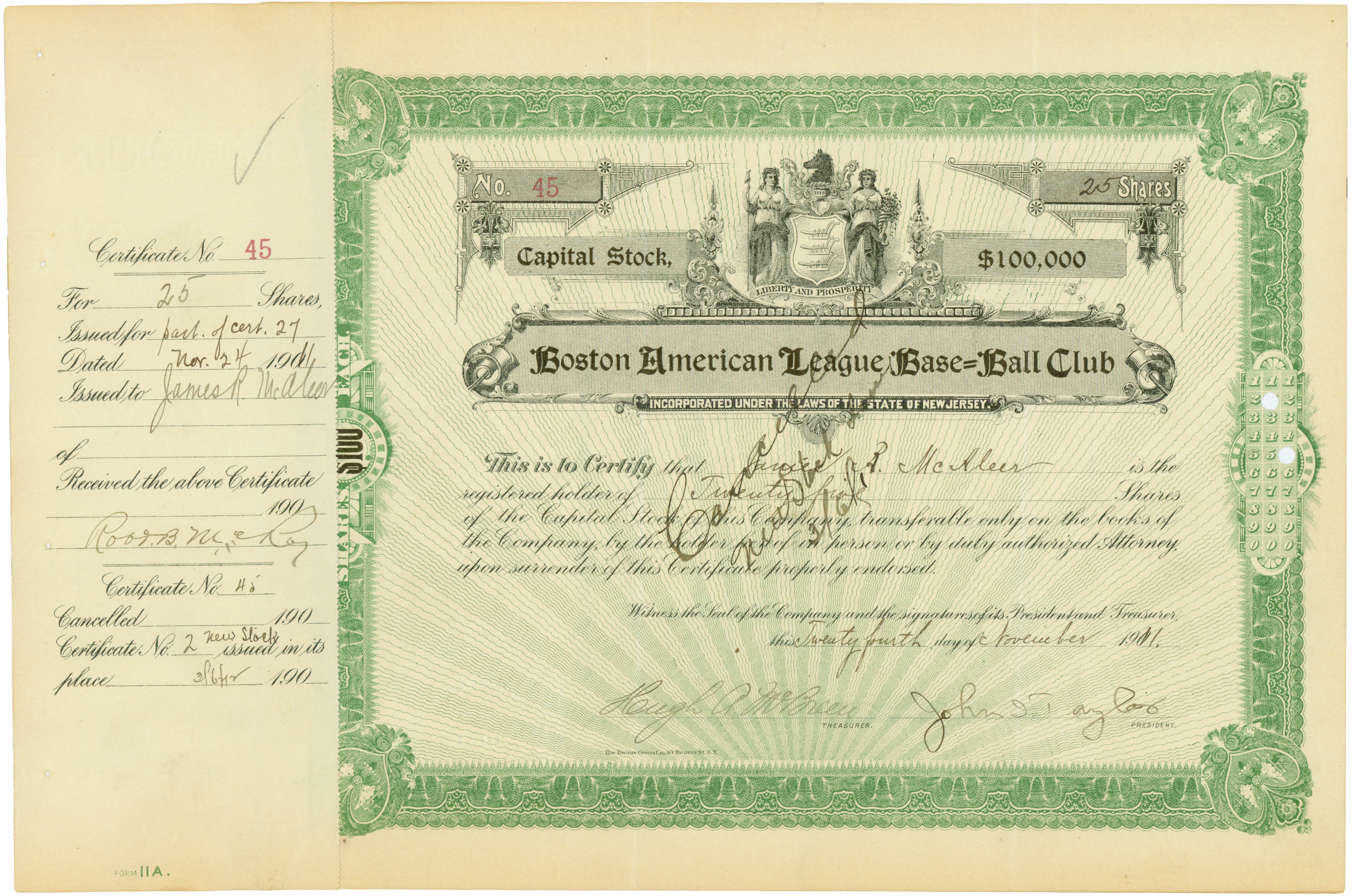 A 1911 share certificate — a physical example of the ordinary shares whose disposal can qualify for Investors' Relief or Business Asset Disposal Relief.