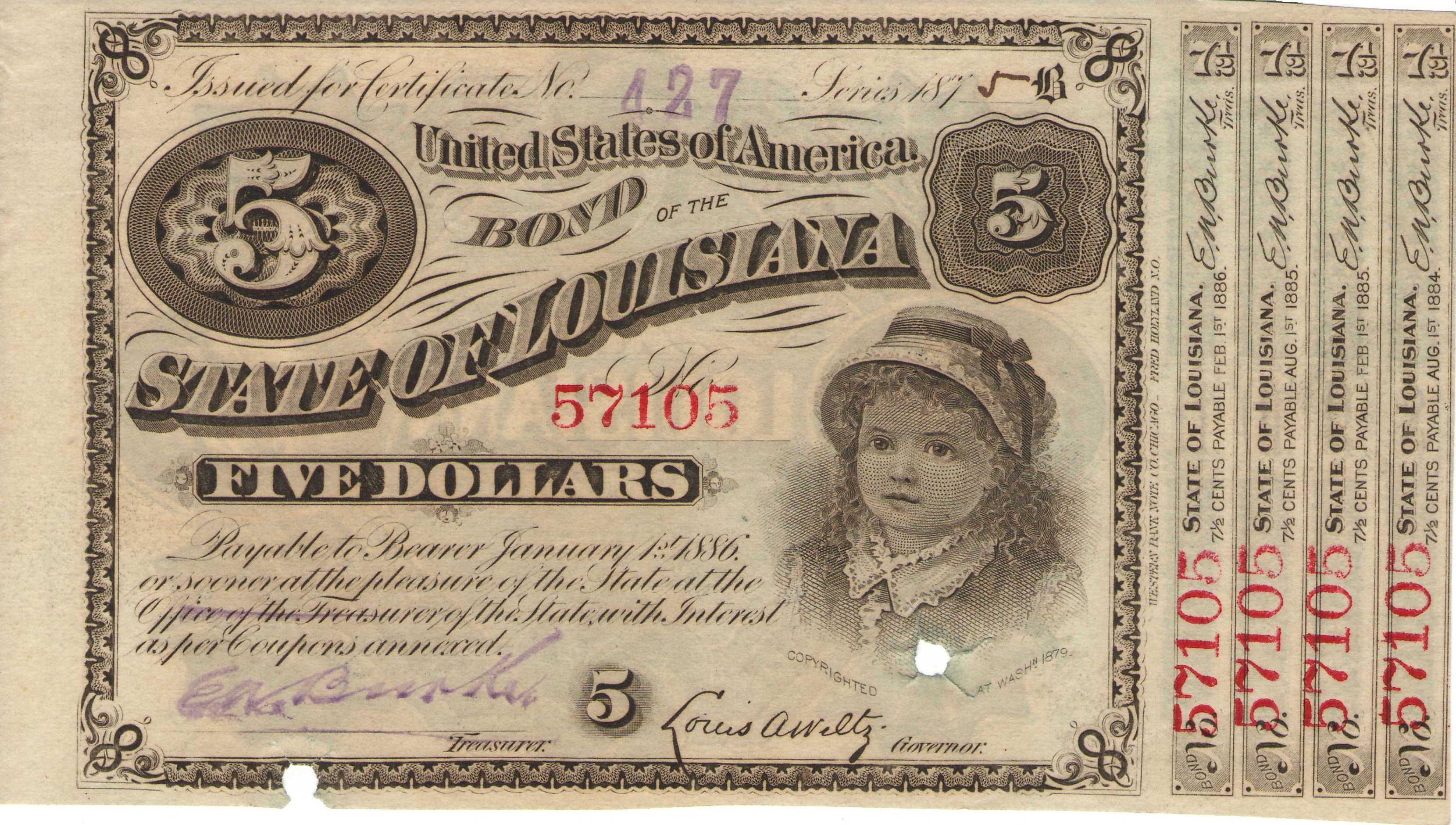 A historical bearer bond with physical interest coupons attached along the bottom. Under good delivery rules, a physical bearer bond missing any of its unpaid interest coupons is legally rejected as an invalid delivery.