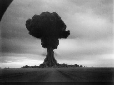 The mushroom cloud from the first Soviet atomic bomb test (RDS-1) in 1949, which ended the American nuclear monopoly.
