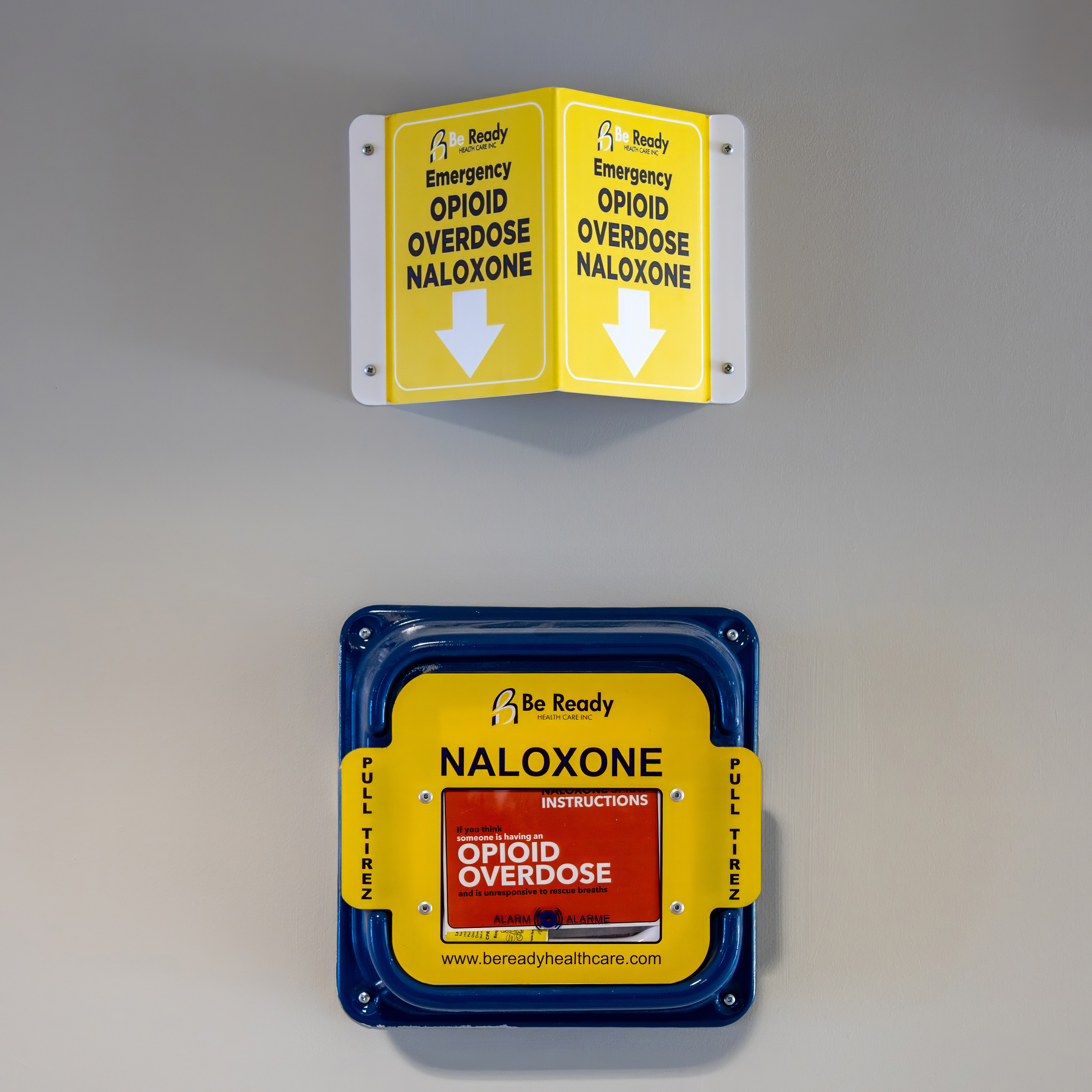 A publicly available Naloxone kit. Naloxone acts as an emergency competitive antagonist, ripping opioids off the brain's receptors to rapidly reverse life-threatening respiratory depression.