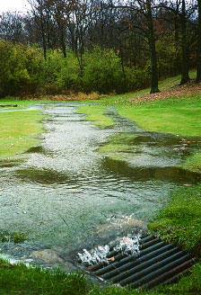 Urbanization replaces natural soil with impermeable surfaces like asphalt and concrete, preventing water absorption and rapidly increasing surface water runoff into storm drains.