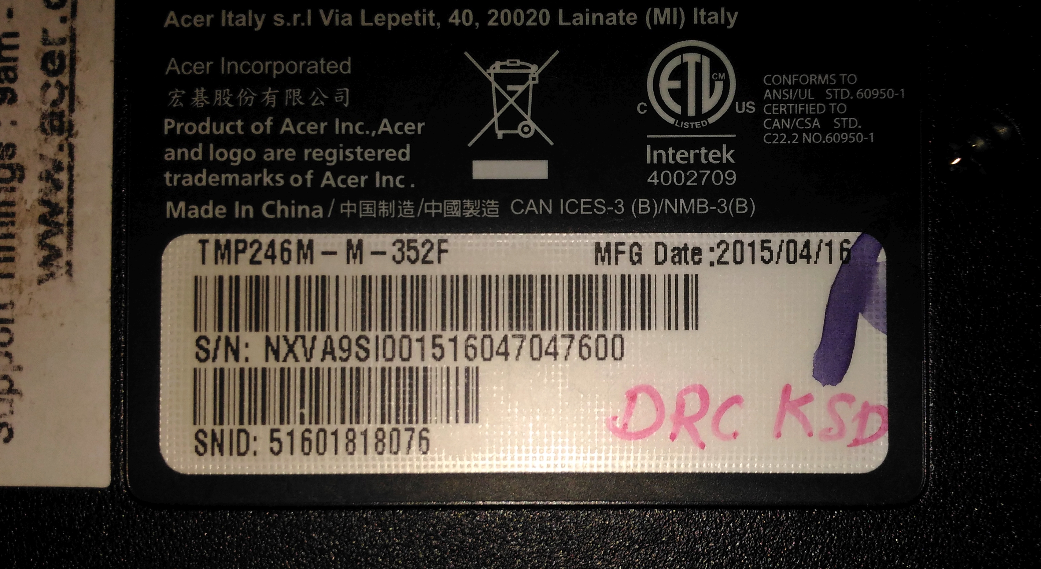To maintain regulatory compliance, every destroyed device must be tracked by unique identifiers, such as this laptop's serial number, and recorded on a legal Certificate of Destruction.