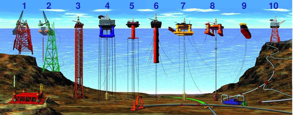 A diagram detailing various types of offshore oil and gas structures. An author's professional background—whether in marine biology or petroleum engineering—serves as a perspective lens that fundamentally alters how they write about this infrastructure.