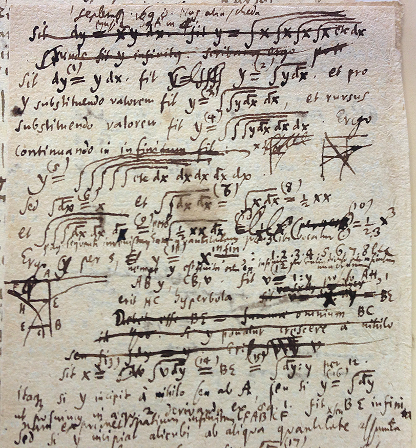 A manuscript by Gottfried Wilhelm Leibniz, who introduced the foundational fractional notation for derivatives and integrals still used today.