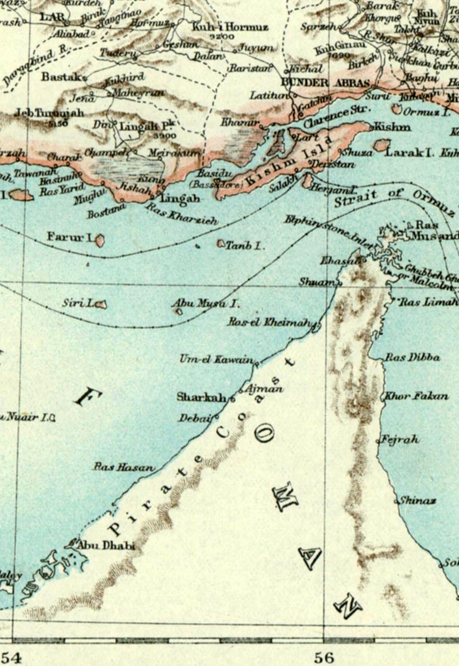 Map of the Strait of Hormuz, a critical maritime chokepoint where a narrow geographic passage dictates the flow of the global oil economy.