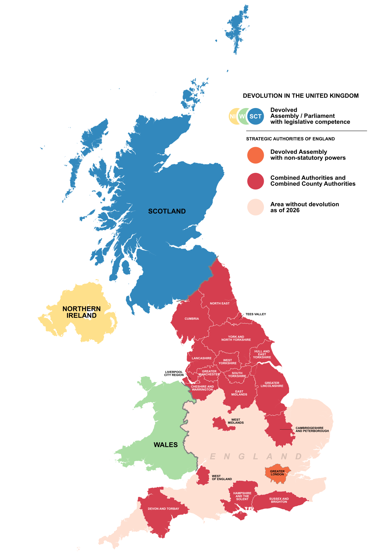 The differing devolution settlements across Scotland, Wales, and Northern Ireland, each created by its own statute and summarised in the table below.