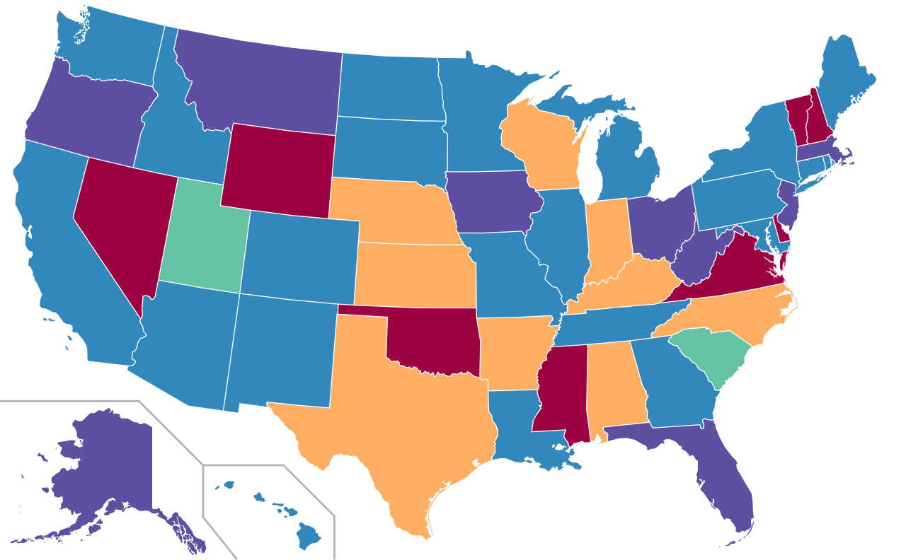Map of Home Rule status in the United States. Illinois grants home rule to certain municipalities, allowing them to levy additional, localized real estate transfer taxes.