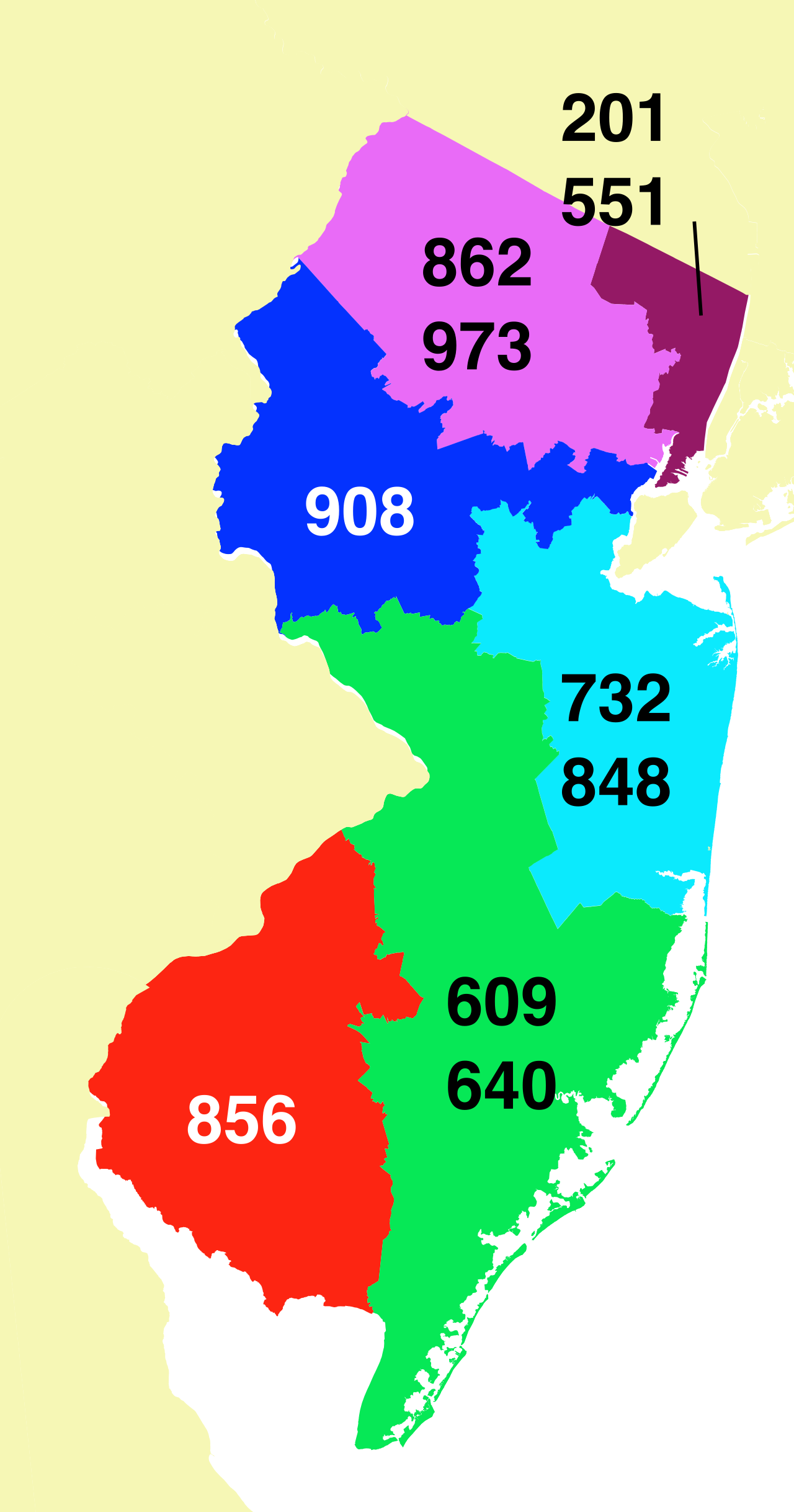A map of New Jersey's telephone area codes. Whether in print or online, contact information must clearly prioritize the employing broker's main business line to prevent "blind ads" that mislead the public.