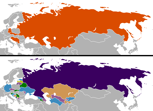Map showing the changes in national boundaries following the end of the Cold War and the dissolution of the Soviet Union in 1991.