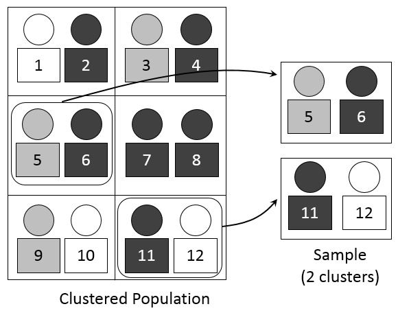 Cluster sampling groups the population into mixed subgroups, randomly selects entire subgroups, and surveys every individual within them.
