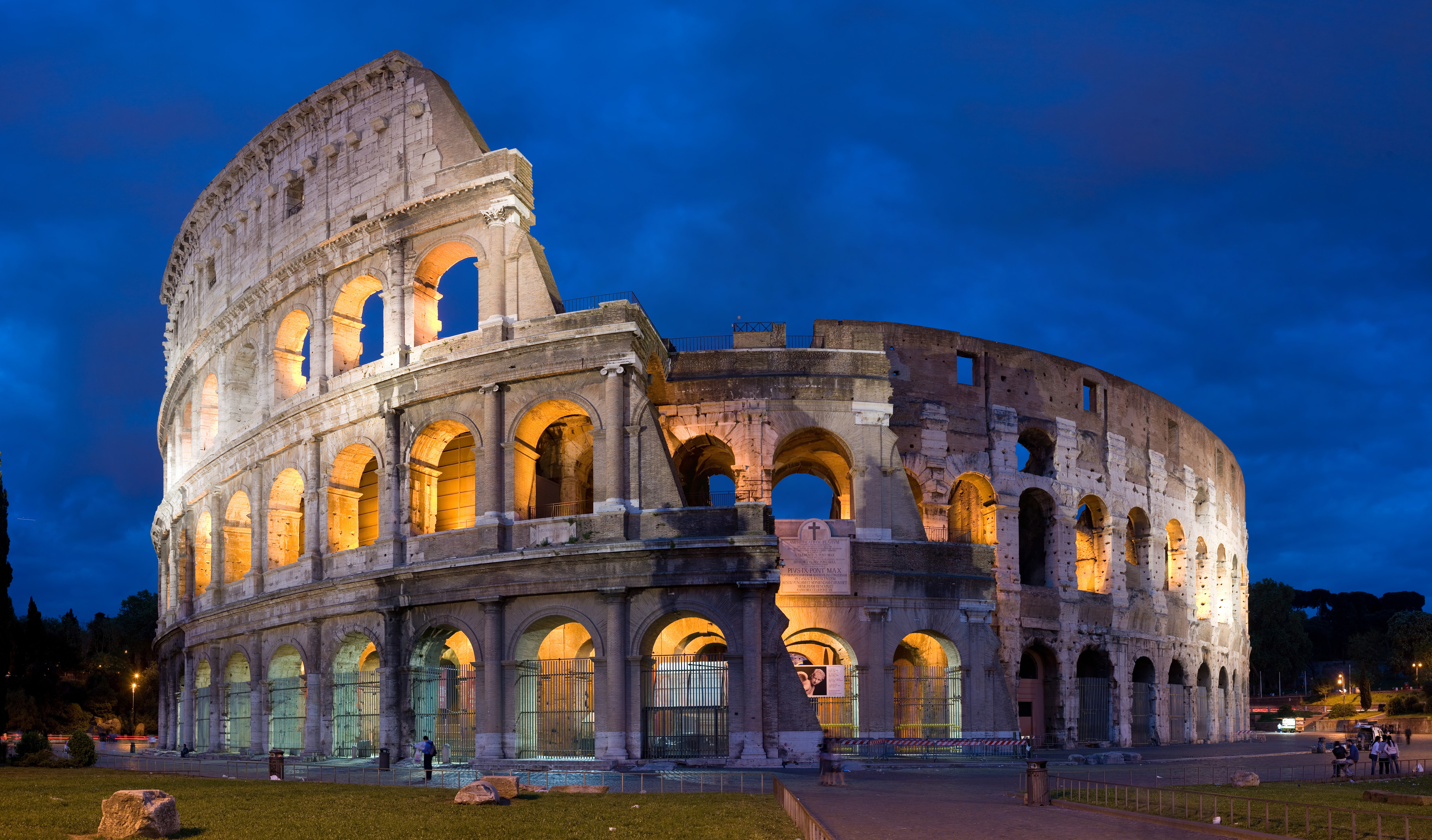 The Colosseum in Rome. Utilizing concrete and multi-tiered arch systems, the Romans constructed this massive amphitheater to host public spectacles for tens of thousands of citizens.