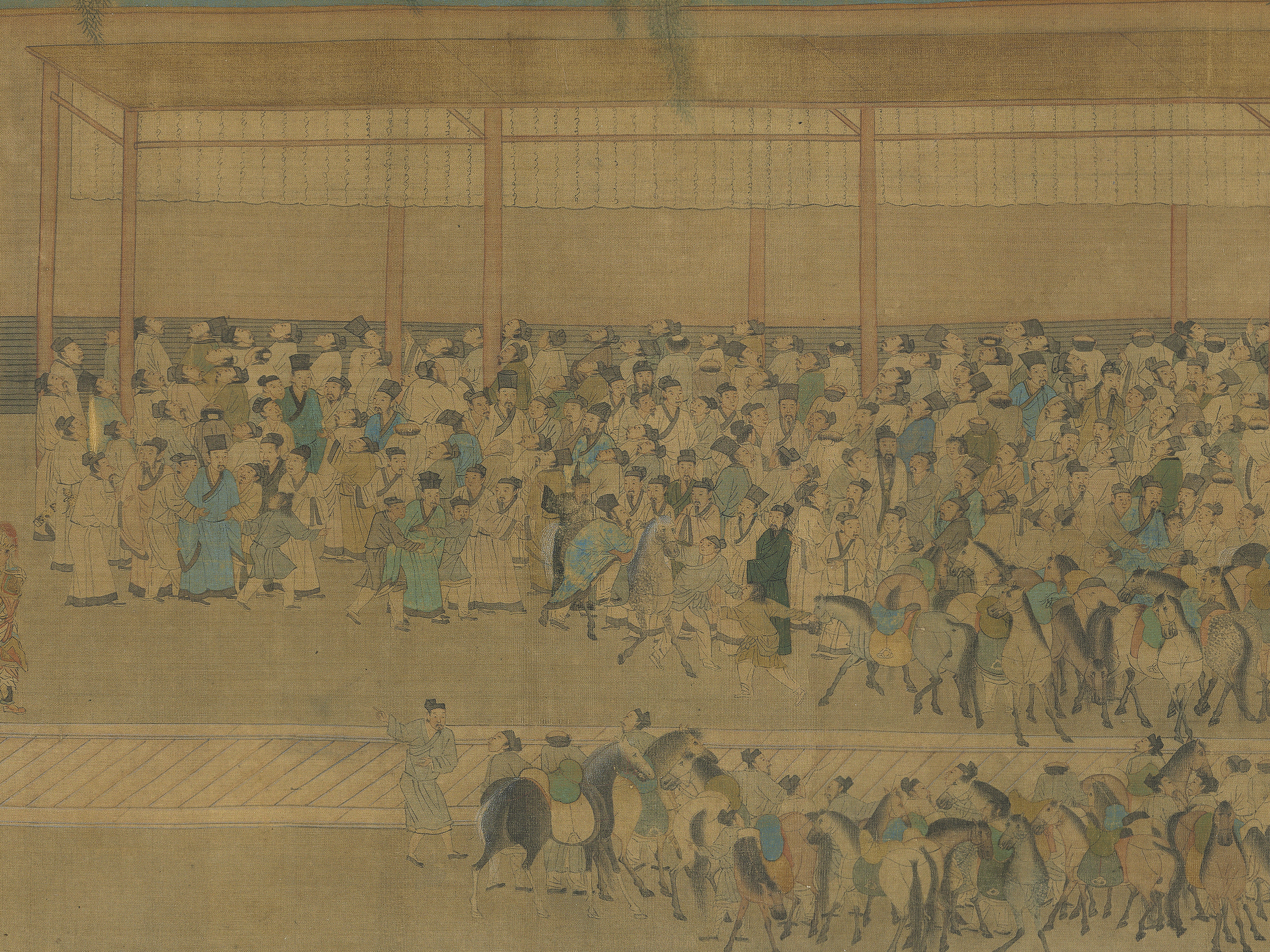 Examinees competing in the imperial civil service examinations, a rigorous merit-based system established during the Han Dynasty to test mastery of Confucian texts.