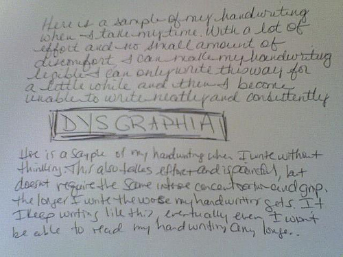 Dysgraphia is a specific learning disability that impairs written expression, often resulting in handwriting that degrades in legibility over time.