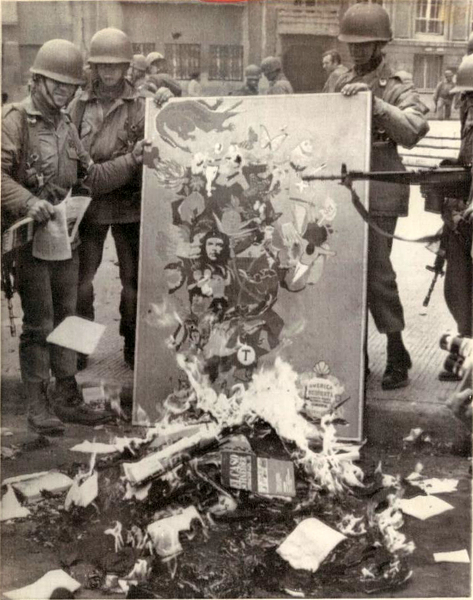 Soldiers burning books in Chile, 1973. An argument against censorship possesses much stronger kairos—and thus greater persuasive power—when delivered in the wake of such literal book bans.