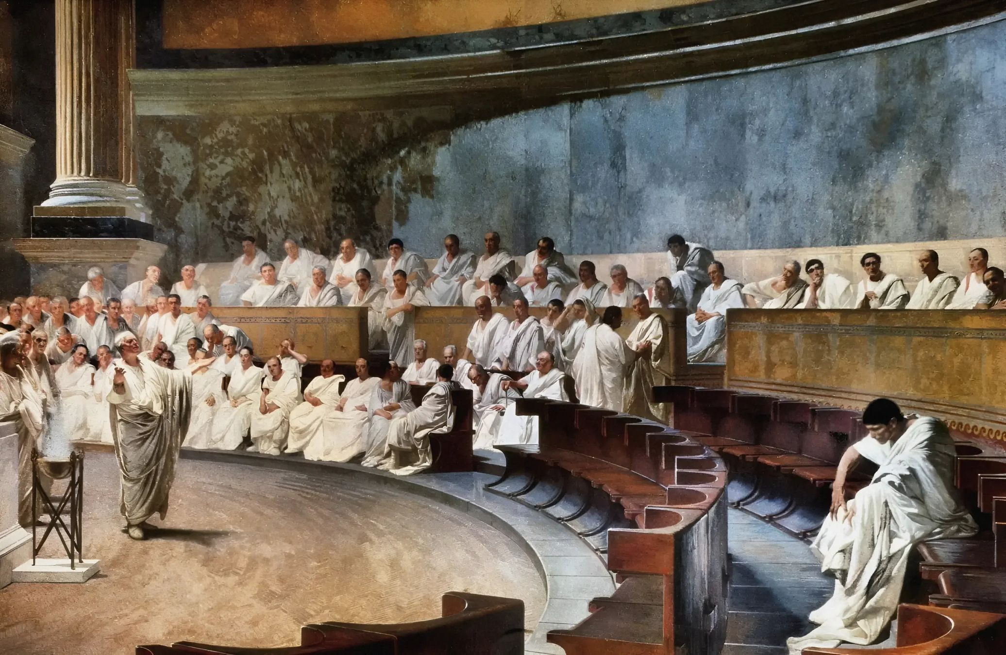 A 19th-century artistic depiction of the Roman Senate, the primary advisory and legislative body historically dominated by the patrician aristocratic elite.