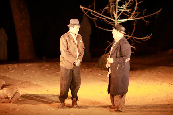 A stage production of Samuel Beckett's Waiting for Godot, a defining play of the Theater of the Absurd that strips away traditional narrative to express the inherent meaninglessness of human existence.
