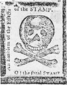 A graphic warning from a colonial Pennsylvania newspaper protesting the Stamp Act, illustrating the intense colonial outrage over taxation without representation.