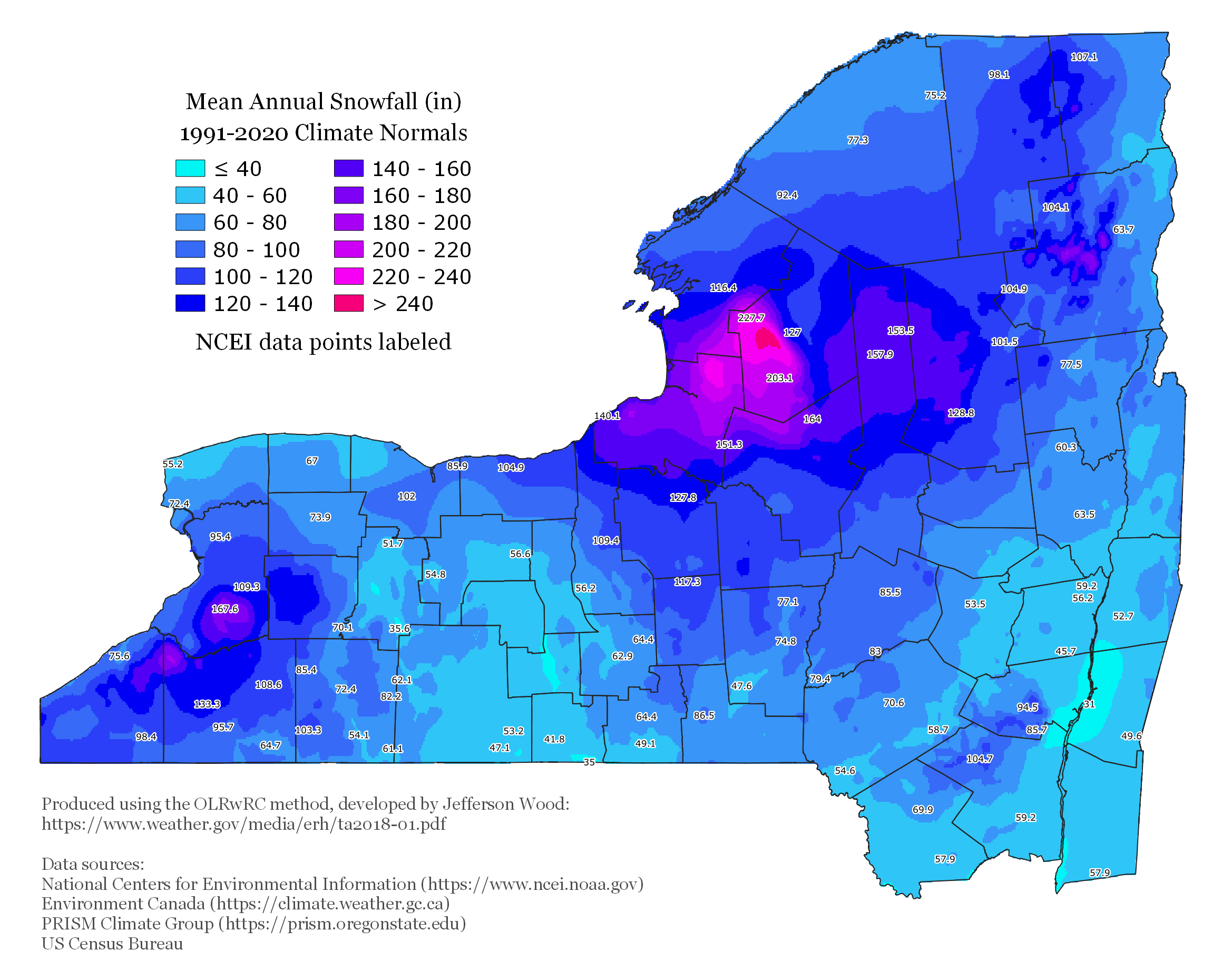 Climatological maps of Upstate New York highlight the severe snowfall accumulation risks in the region, making the HO-2 policy's specific coverage for the weight of ice and snow a practical necessity.