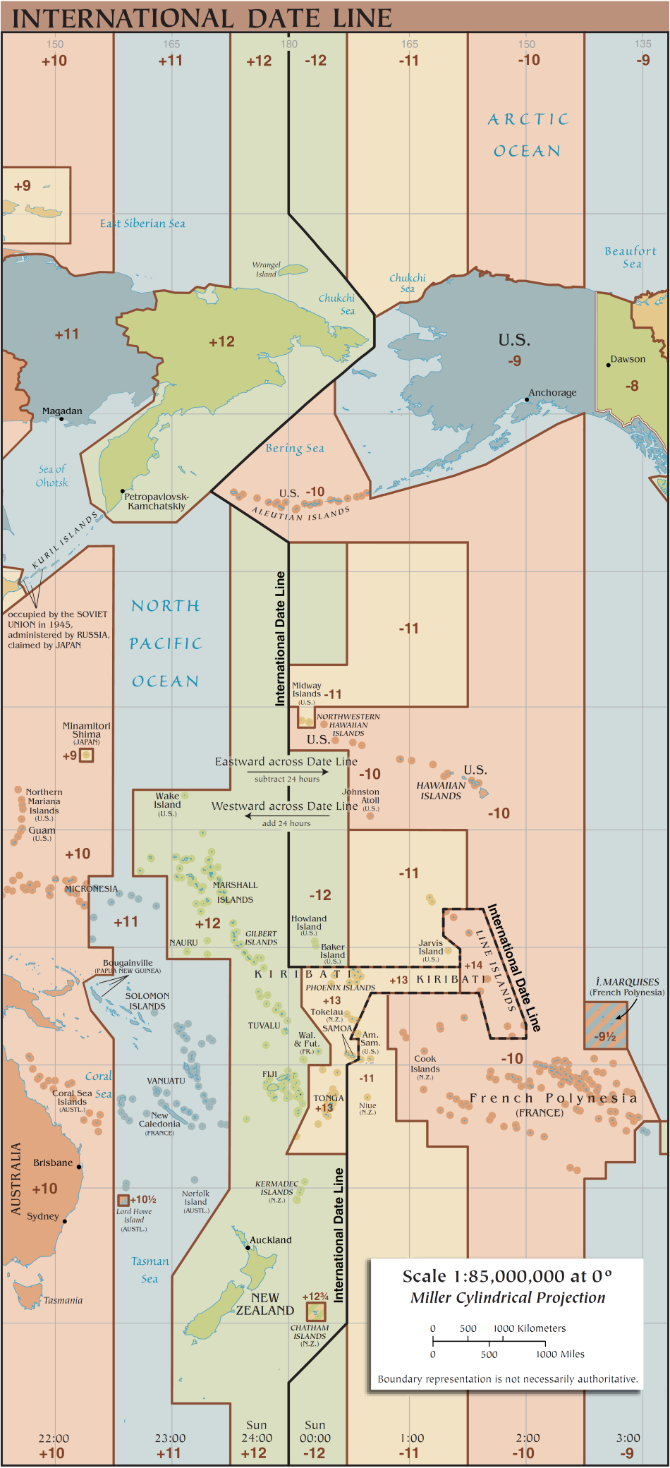 The International Date Line is an imaginary boundary at approximately 180 degrees longitude where crossing east or west literally alters the calendar date.