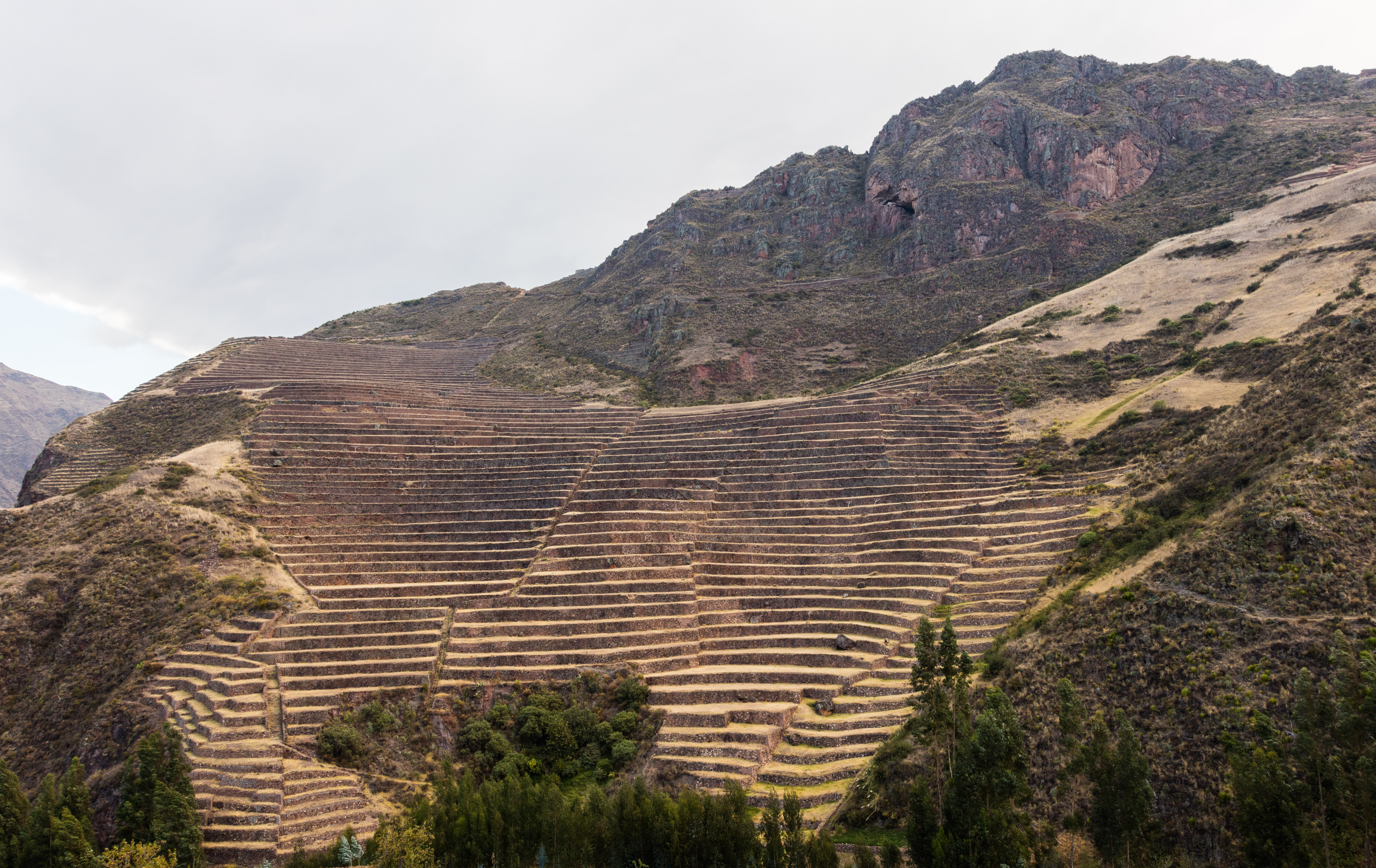 Agricultural terraces, such as these built by the Inca in Peru, represent a fundamental human modification of abiotic terrain to increase the carrying capacity for food production.