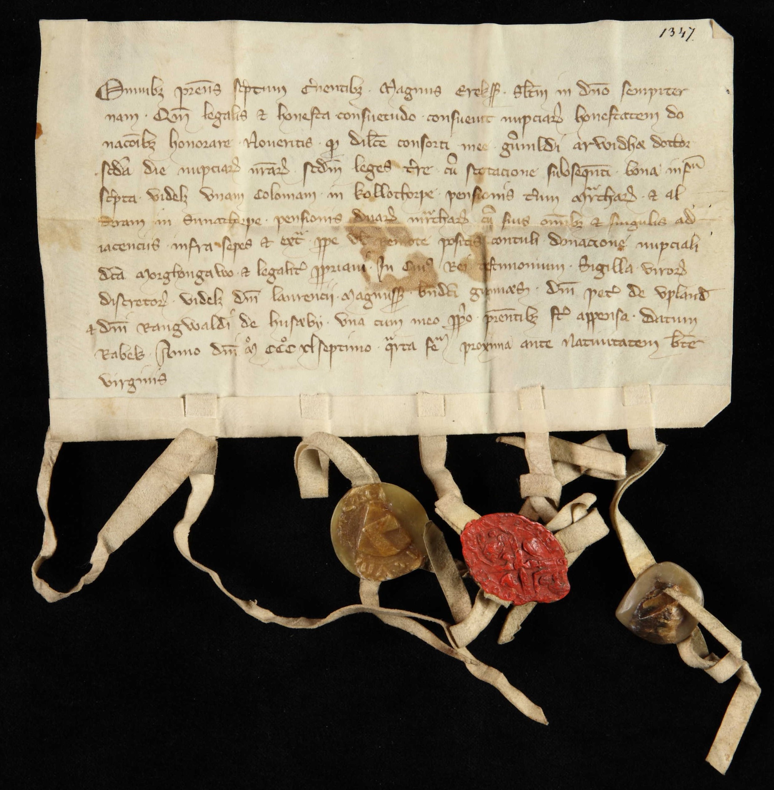 A historical deed establishing a dower. In New York, these marital life estates were abolished in 1930 and no longer affect modern title searches.