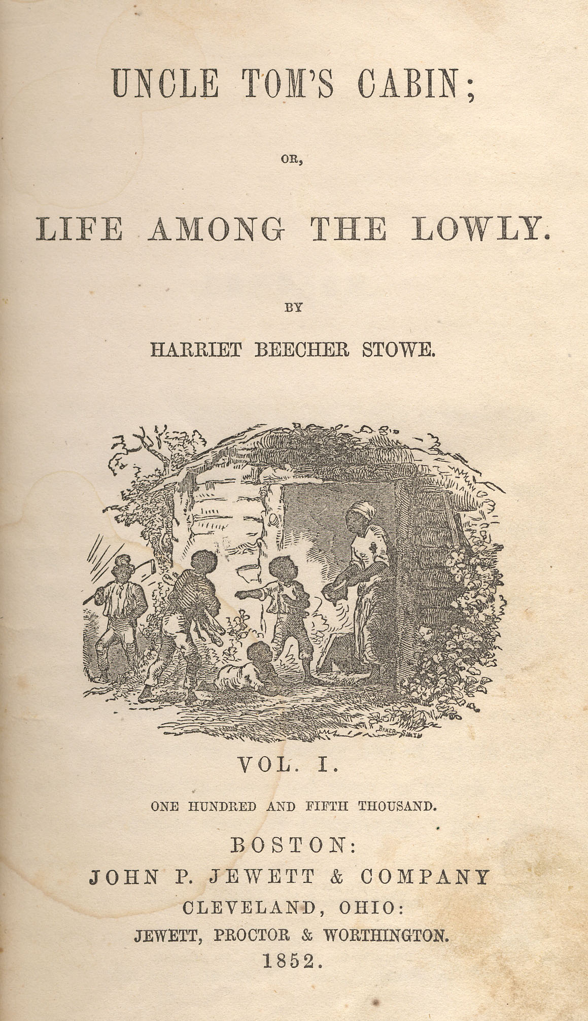 The cover of Harriet Beecher Stowe's "Uncle Tom's Cabin," a novel that catalyzed Northern anti-slavery sentiment by personalizing the brutal reality of human bondage.