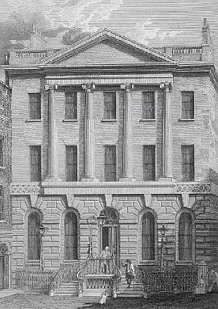 An 18th-century London assurance office — the historical forerunner of the insurance a personal representative must arrange to preserve estate property, such as an empty house, pending distribution.