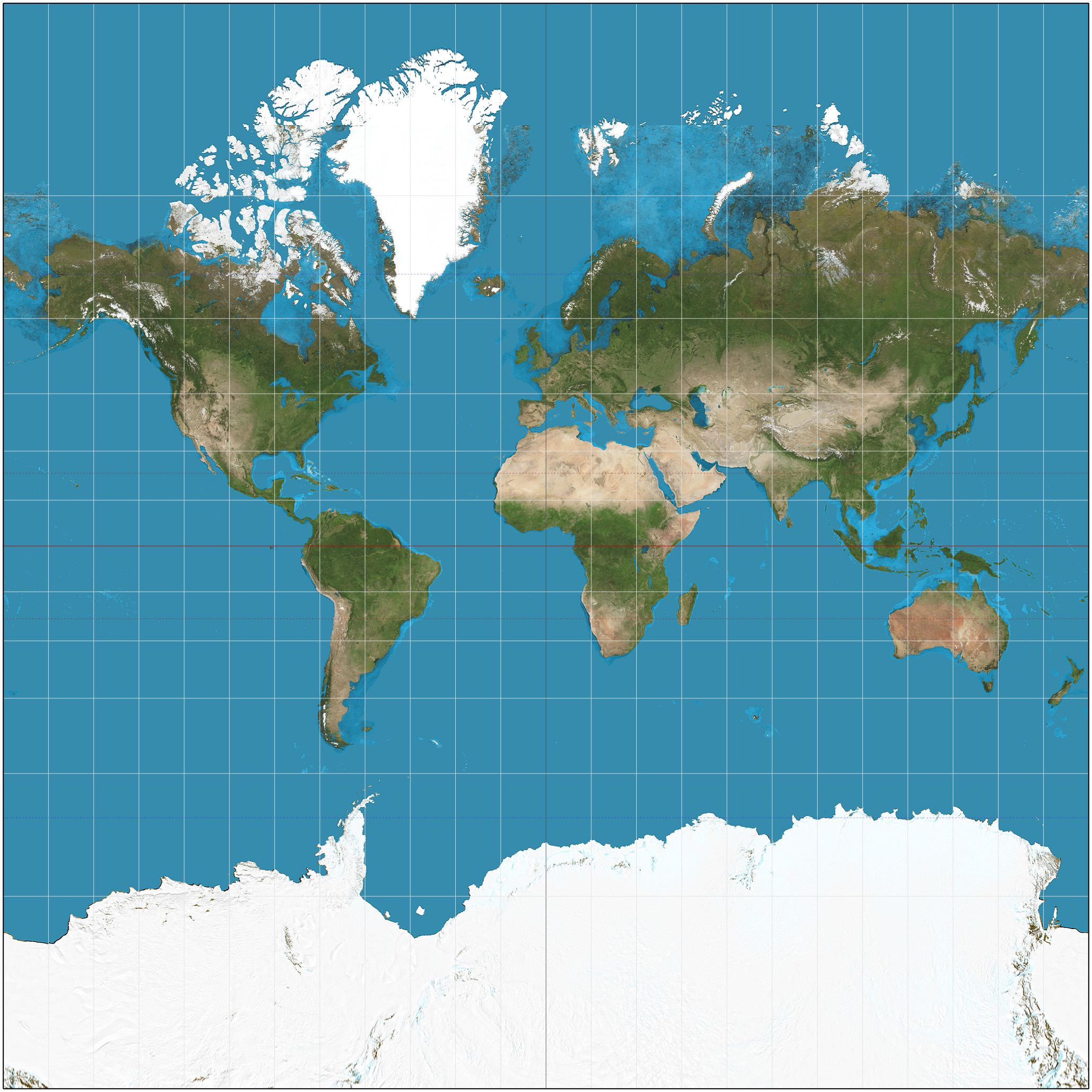 The Mercator projection severely distorts the size of landmasses near the poles, making Greenland appear roughly the same size as Africa, despite Africa being 14 times larger in reality.