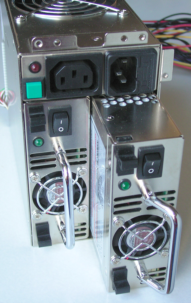 A redundant power supply unit commonly used in enterprise servers, allowing the system to seamlessly failover if one electrical feed is interrupted.