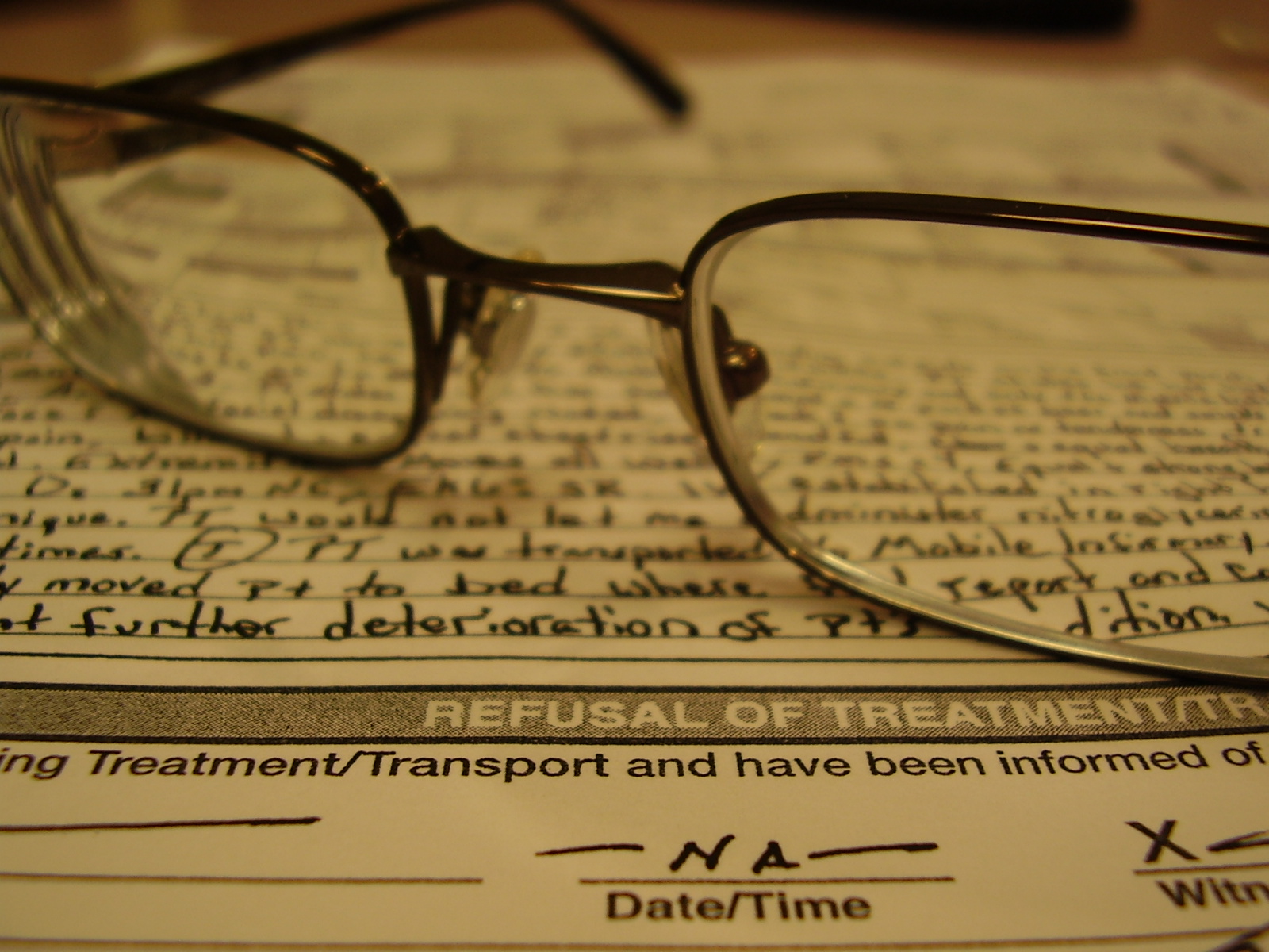 A medical refusal of treatment form. Competent patients maintain the legal right to halt or refuse medical procedures at any time, even after initial consent.