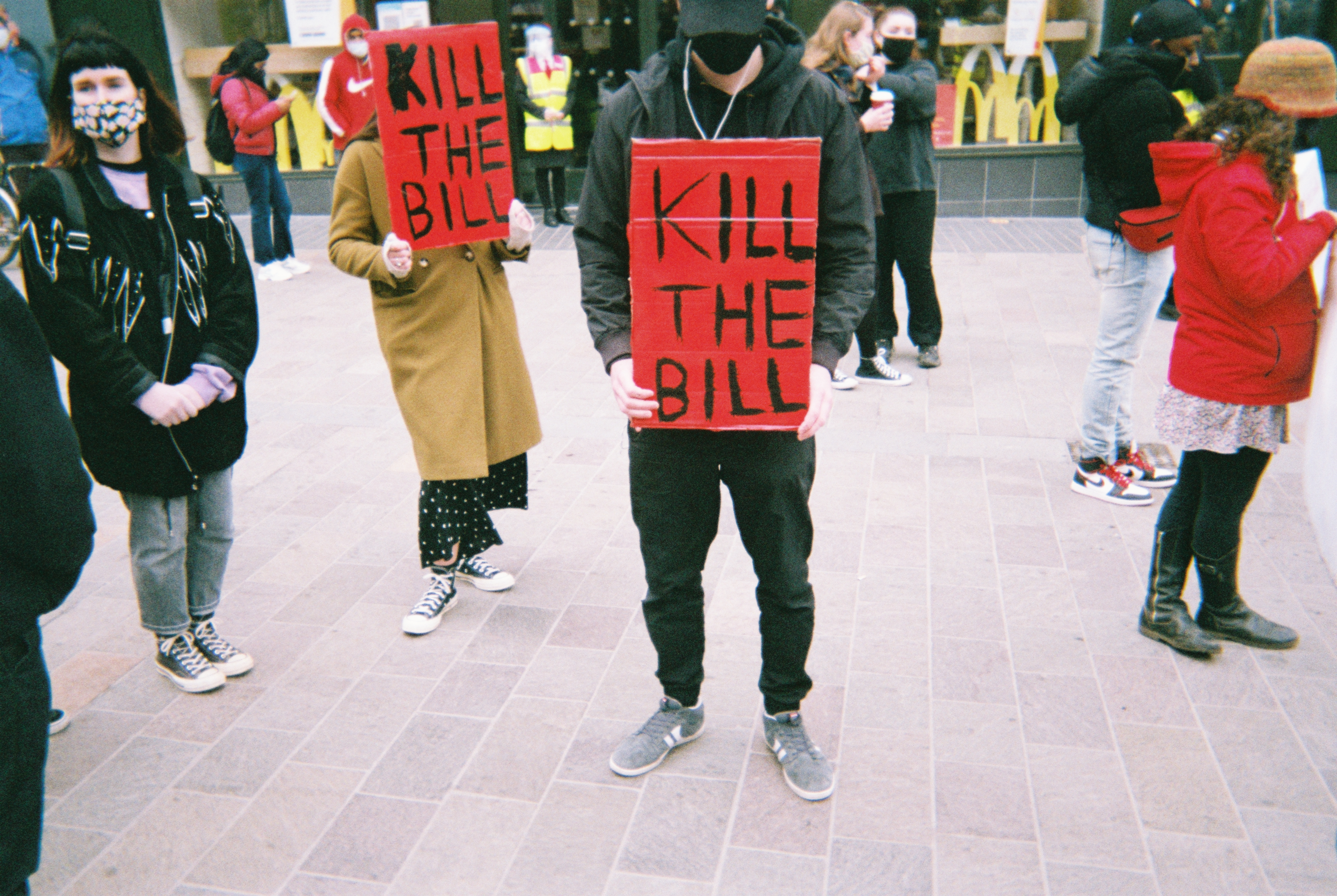 A "Kill the Bill" protest against the Police, Crime, Sentencing and Courts Bill in 2021 — the very legislation that later widened section 12's "serious disruption" trigger to include noise.