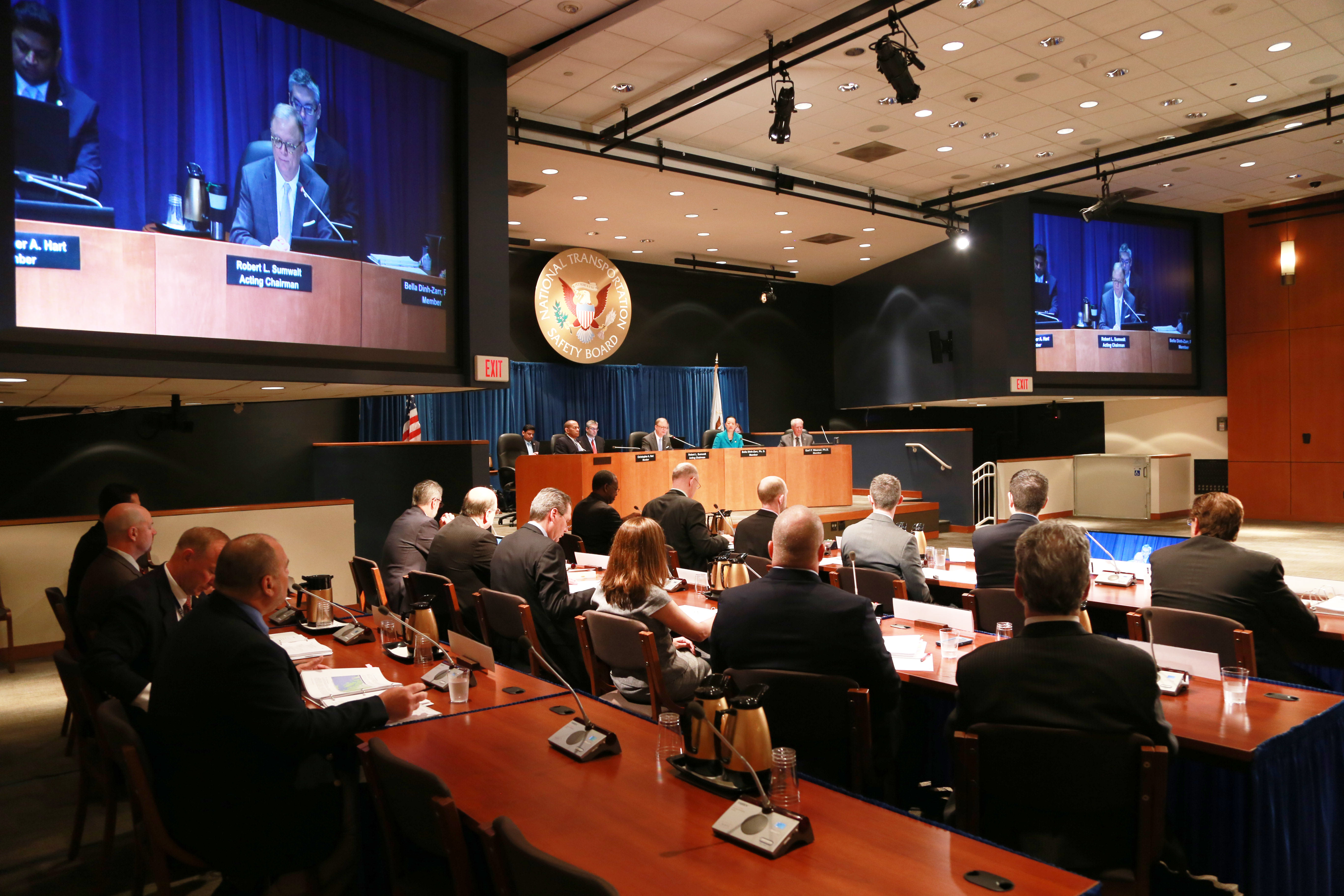 A hearing held by the National Transportation Safety Board (NTSB). Administrative hearings regarding market conduct operate similarly to this setting: they are formal, fact-finding, and investigatory rather than resembling a traditional adversarial courtroom trial.