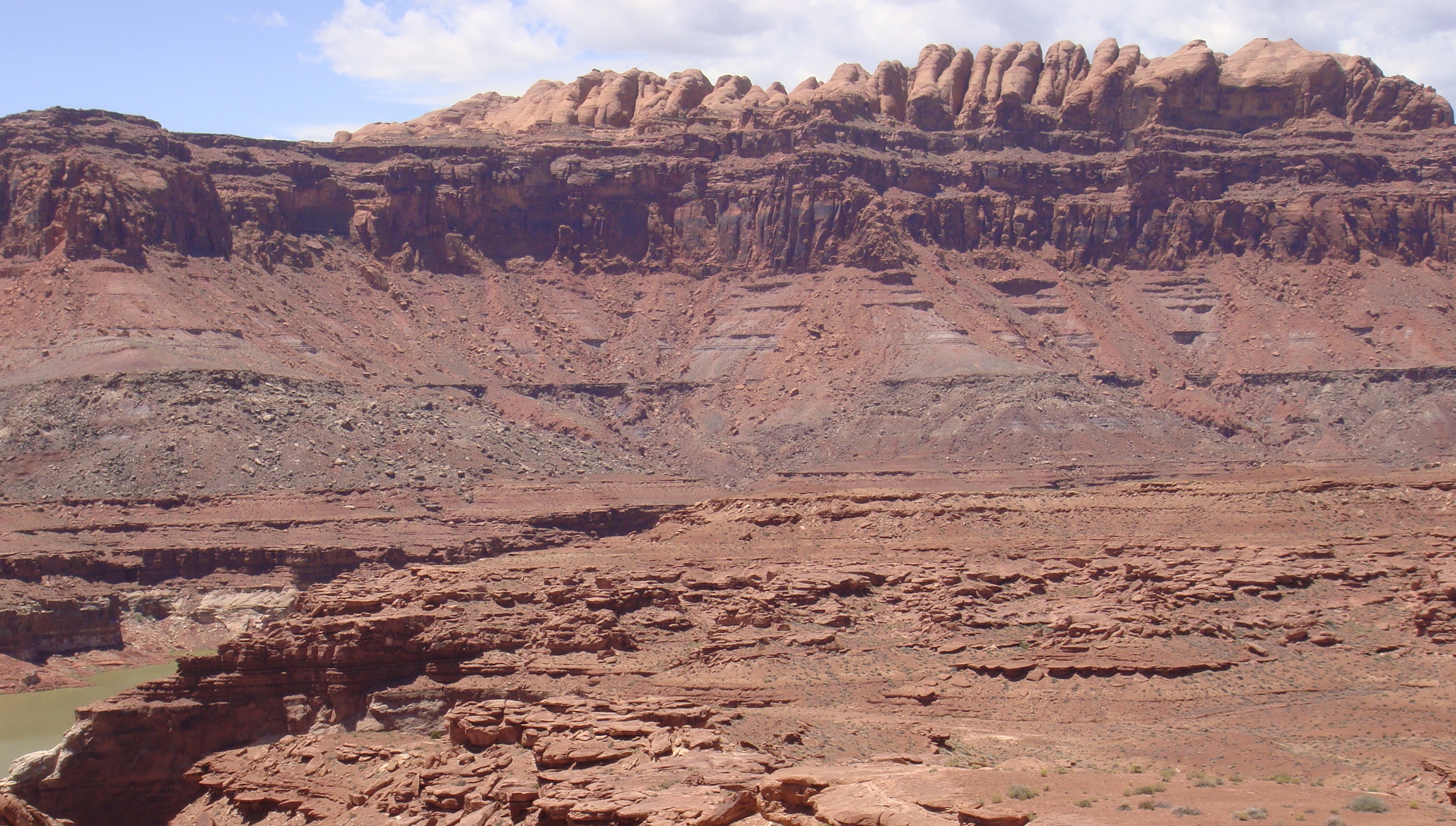 Sedimentary rock layers demonstrate the law of superposition: older strata are deposited at the bottom, while younger strata form the upper layers, creating a vertical timeline of Earth's history.