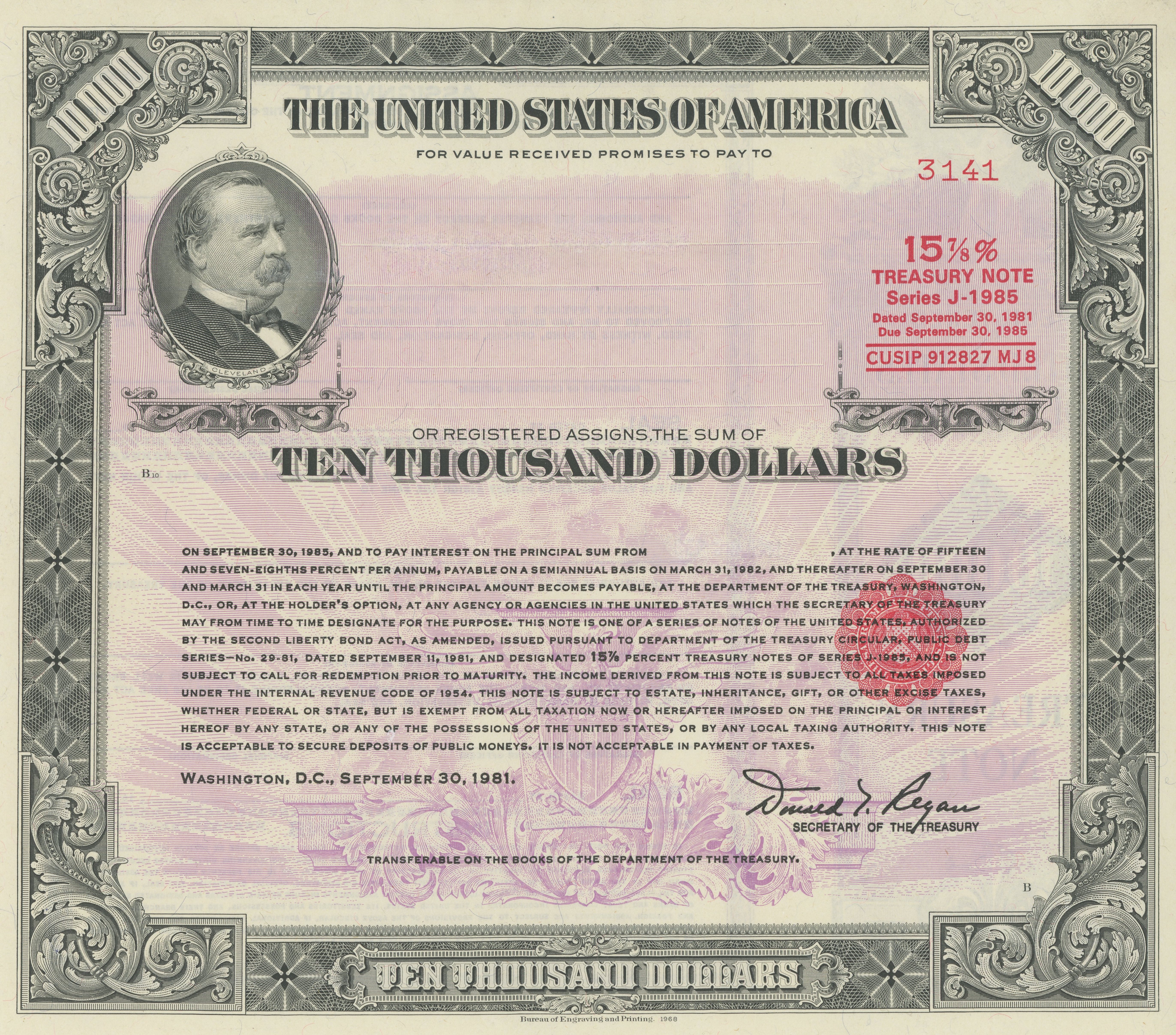 While historically represented by physical certificates like this 1981 registered note, a security is fundamentally a legal abstraction that falls under strict jurisdictional oversight when offered or sold in a state.