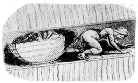 An 1842 illustration from the Children's Employment Commission showing a child pulling a coal tub, visually contextualizing the brutal poverty and social conditions critiqued by Charles Dickens.