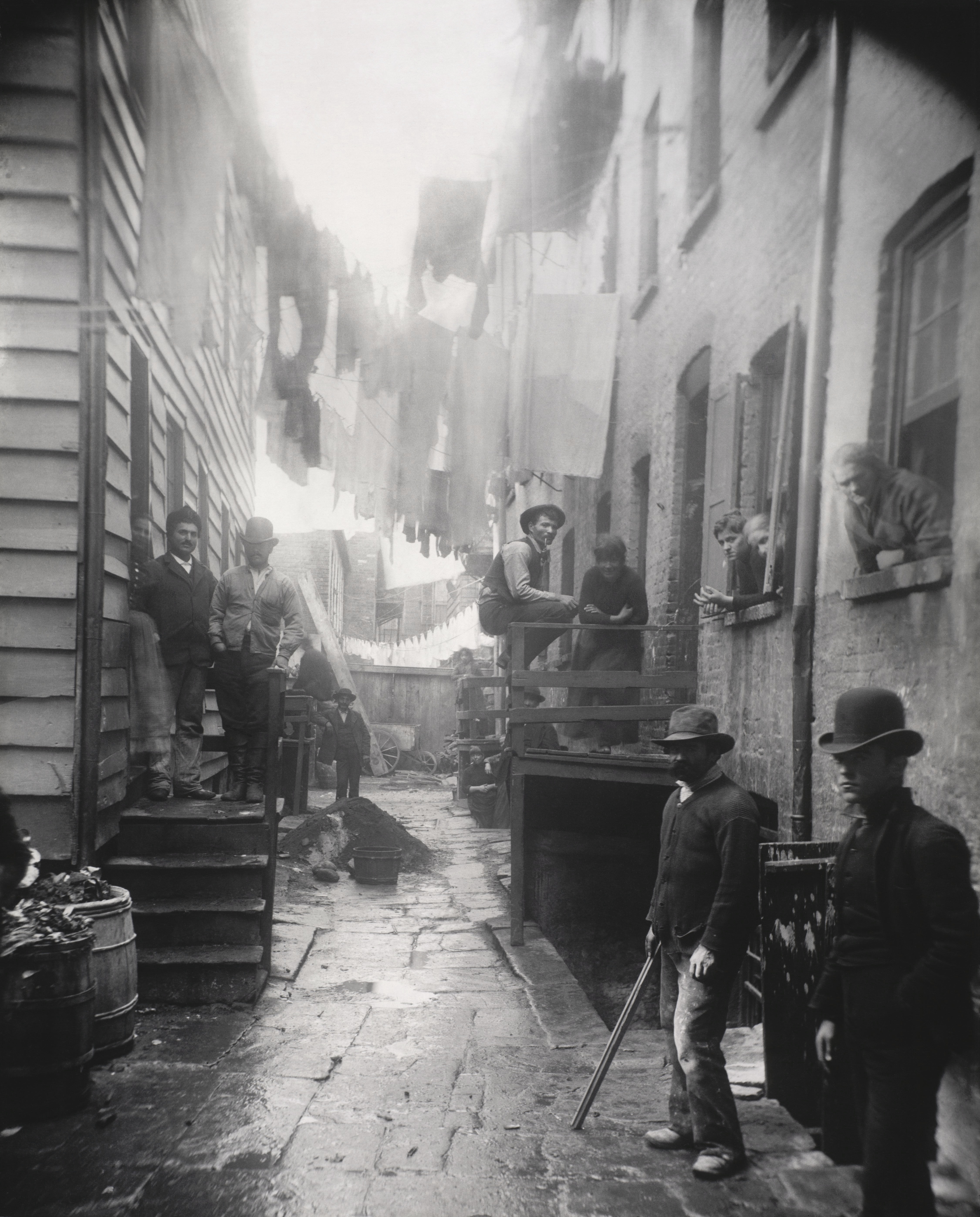 "Bandits' Roost" (1888), a flash photograph by Jacob Riis that exposed the severe overcrowding and poverty of New York City's tenement districts.