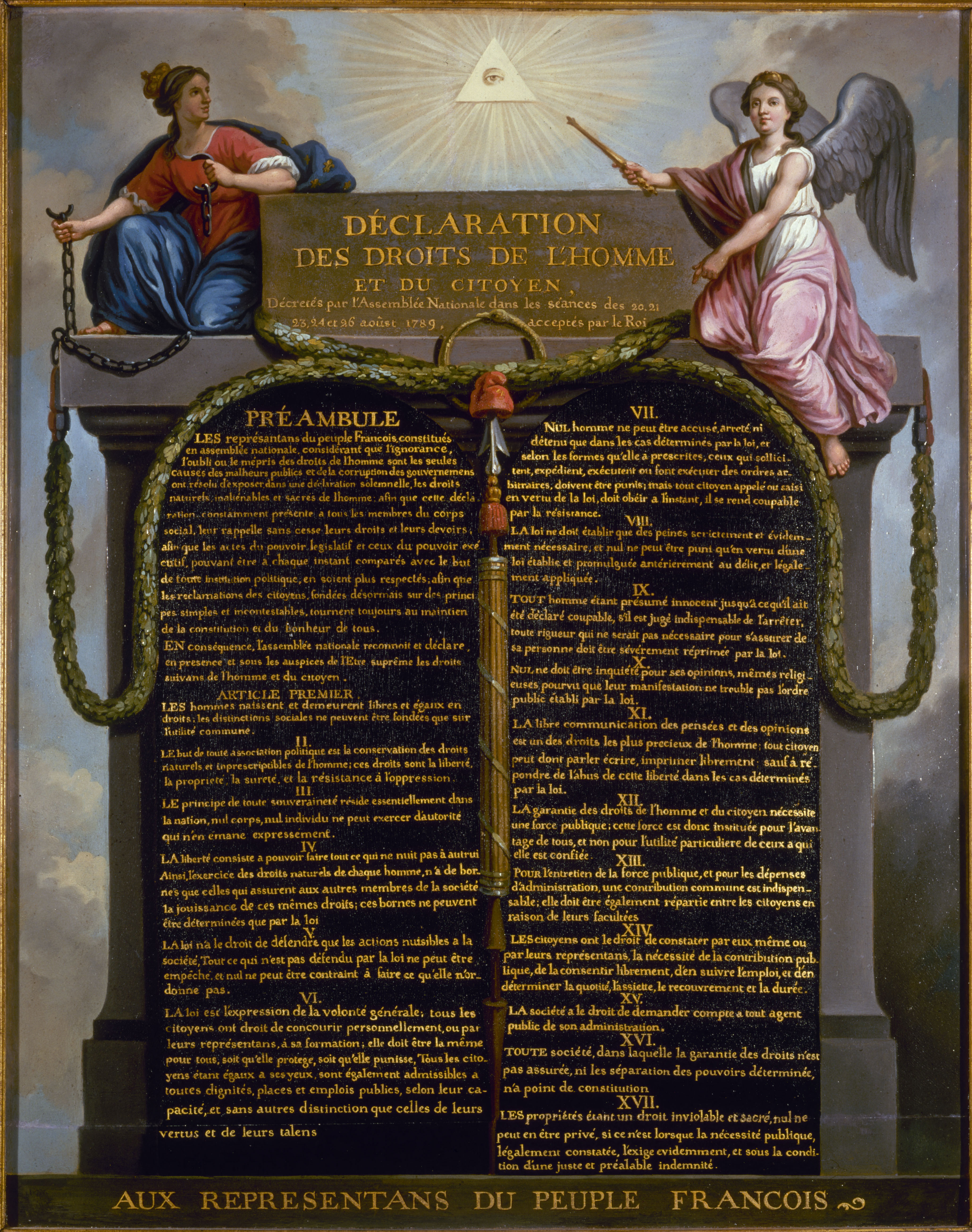 The 1789 Declaration of the Rights of Man and of the Citizen, a foundational French Revolution document explicitly built upon Enlightenment concepts of natural rights and the general will.
