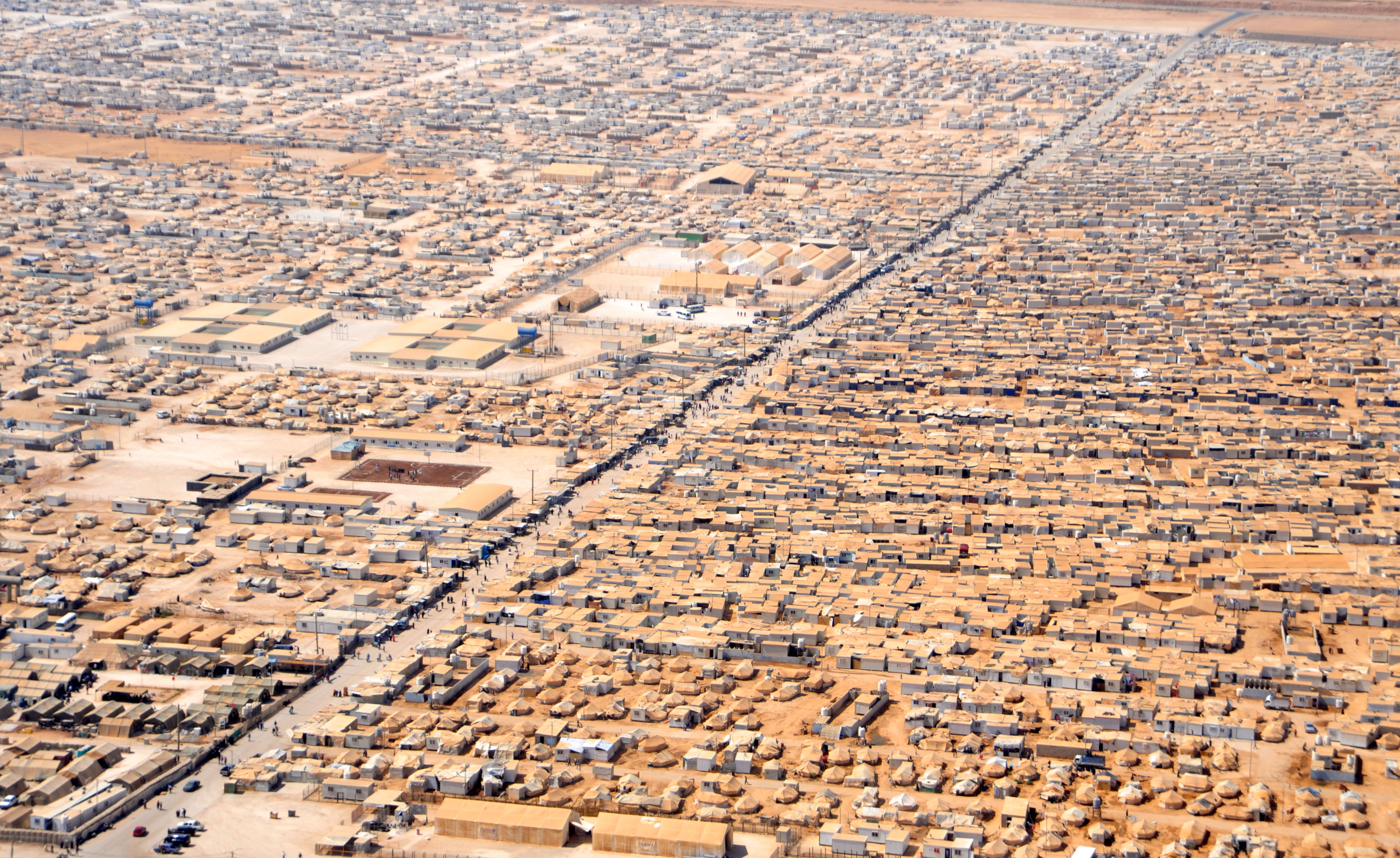An aerial view of the Za'atari refugee camp in Jordan. The Syrian Civil War forced millions to flee their homes, creating one of the largest and most destabilizing mass migrations of the 21st century.