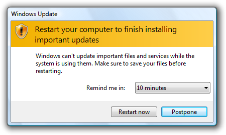 A legacy Windows Update restart prompt. Modern enterprise features like Active Hours were introduced specifically to prevent these intrusive forced reboots during critical working periods.
