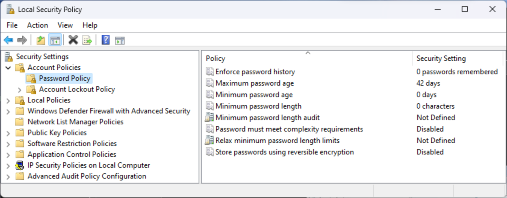 The Local Security Policy editor in Windows, which allows administrators to define and enforce security configurations such as password complexity and user rights across an entire domain.