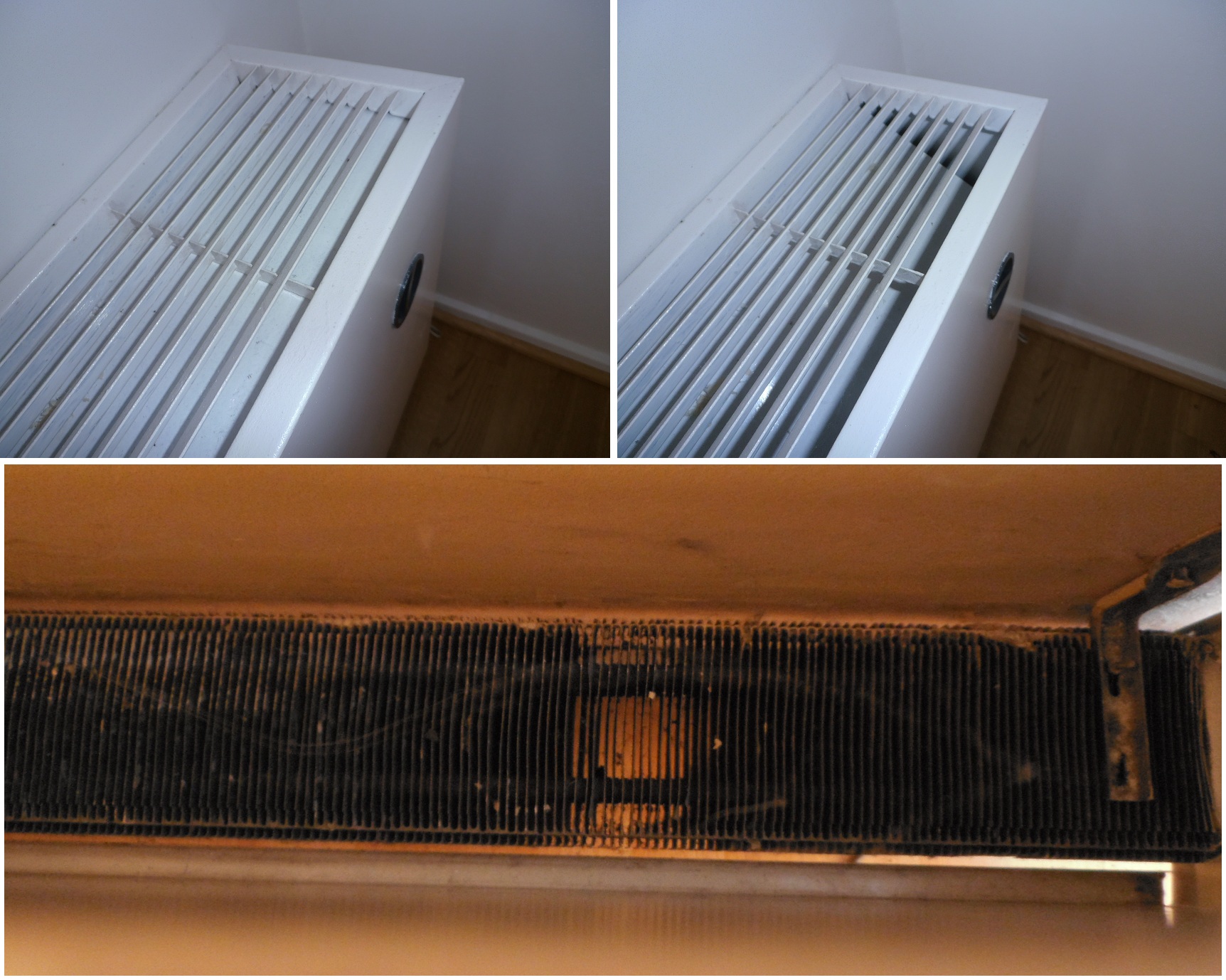 Internal view of a hydronic baseboard radiator, demonstrating how hot water travels through copper piping to transfer heat to surrounding aluminum fins.