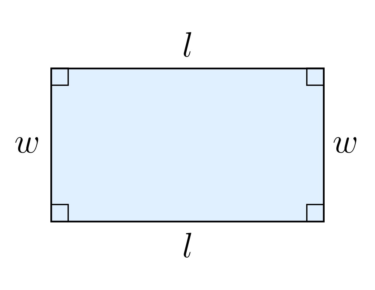 The volume of a rectangular prism is fundamentally built upon two dimensions: a flat base whose area is calculated by multiplying its length (l) and width (w).