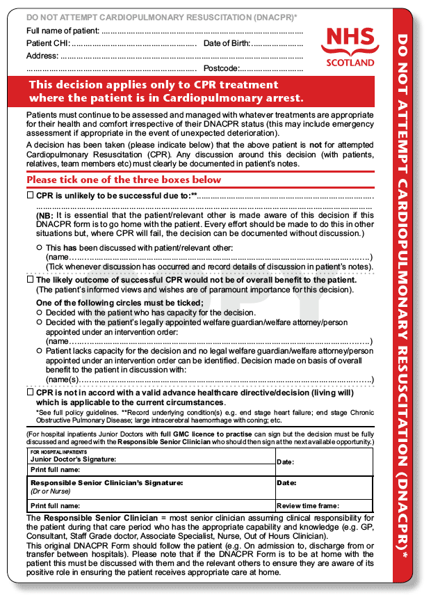A Do Not Resuscitate (DNR) order is a distinct, standalone medical document required by emergency personnel to legally withhold resuscitation, functionally separate from a standard advance directive.
