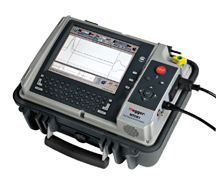 A Time Domain Reflectometer (TDR) used by technicians to pinpoint physical breaks, crushed wires, and severe impedance mismatches in copper cabling based on the reflection timing of electrical pulses.