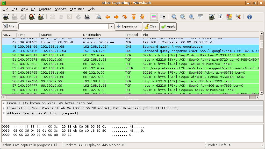 Wireshark, a standard tool used by network forensic analysts to capture and mathematically inspect the raw packet data (PCAP) of network traffic for signs of lateral movement or exfiltration.